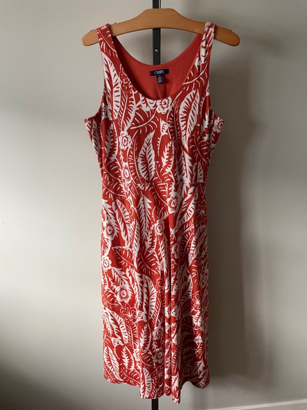 Chaps 100% Cotton Floral Midi Sun Dress Orange White Size Large